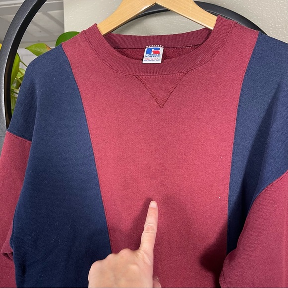 Vintage Russell Athletic Crewneck Sweatshirt Y2K Colorblock Large Athleisure USA - Picture 2 of 7